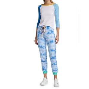WARM Fun Blue & White Tie Dye Aloha Joggers Lightweight Thin Sweatpants